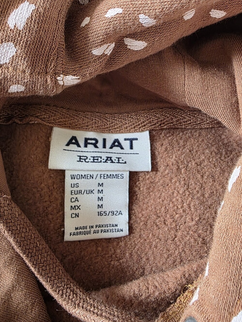 Ariat Brown Deer Patterned Logo Hoodie Kangaroo Pocket Western Wear Rider Medium - Picture 6 of 8